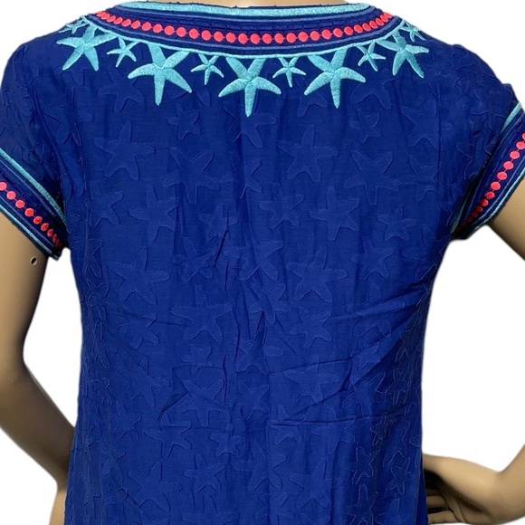 Vineyard Vines Blue 2 Starfish Embroidered Silk Blend Lined Tunic Shirt/Dress - Picture 5 of 11